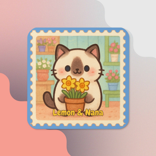 Daffodil Siamese Cat - Cork-back coaster