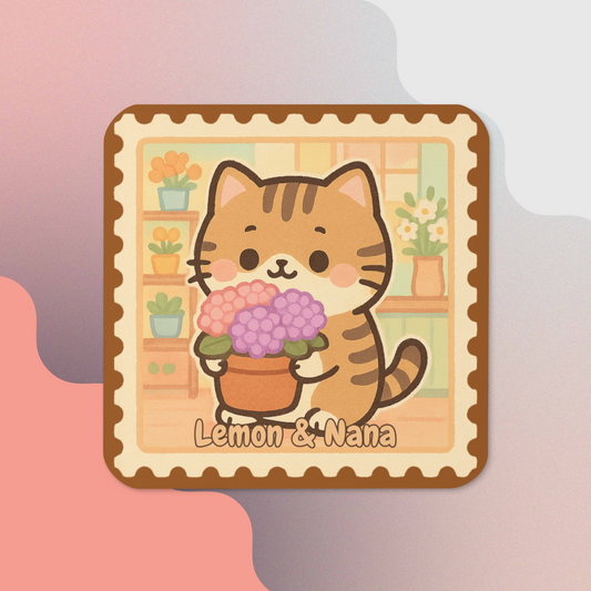 Hydrangea Tabby - Cork-back coaster
