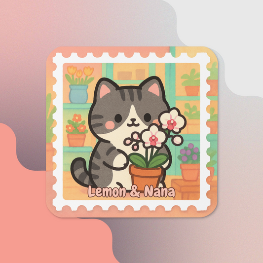 Orchid Grey Cat - Cork-back coaster