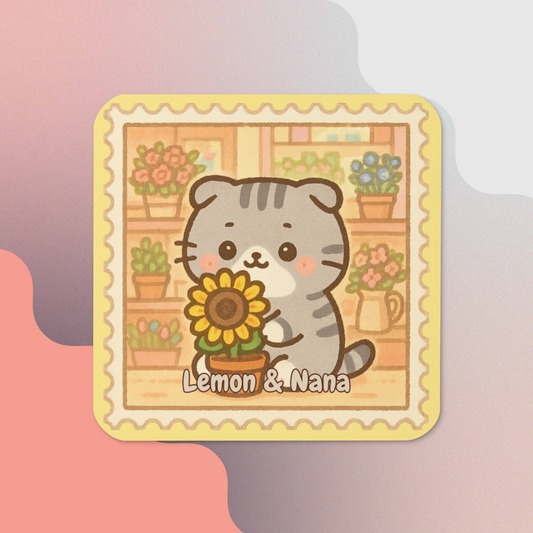 Sunflower Fold Cat - Cork-back coaster