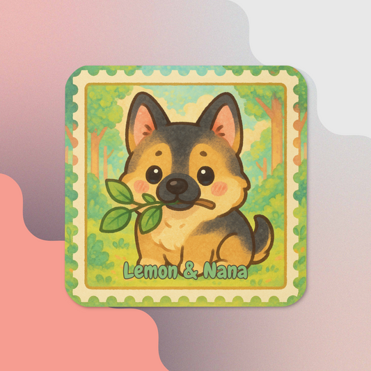 Leafy German Shepard - Cork-back coaster