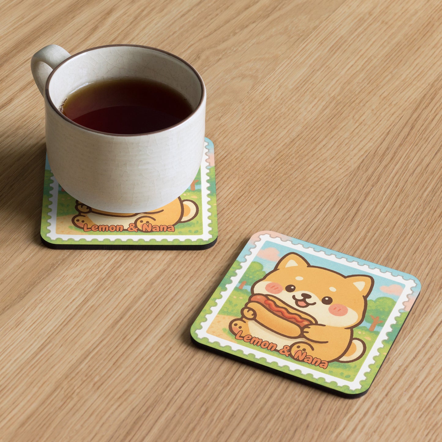 Hotdog Shiba - Cork-back coaster